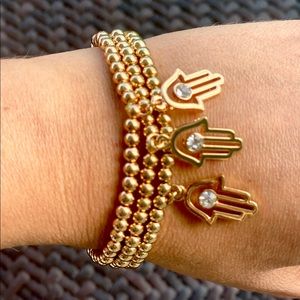 Set of 3 18k gold plated beaded hamsa bracelet